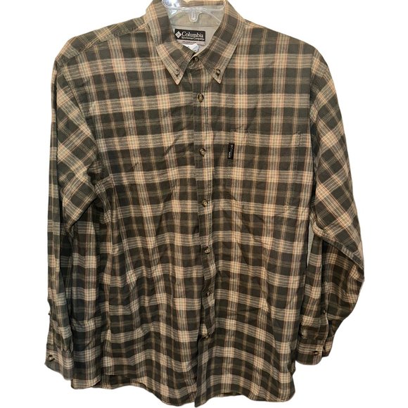 Men's Columbia XCO Brown/Cream/Green Plaid‎ Button Down Flannel Shirt Size Large - Picture 1 of 5